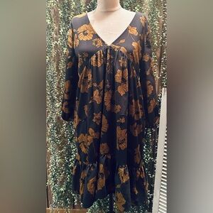 Floral Charcoal Gray and Gold Dress